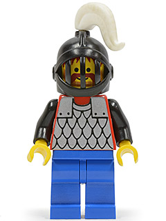 lego 1995 mini figurine cas067 Scale Mail Red with Black Arms, Blue Legs, Black Grille Helmet, White Plume 