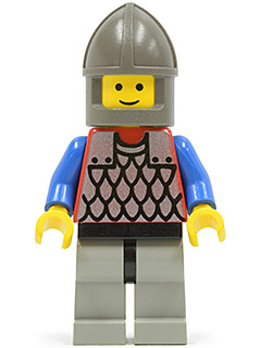 lego 1995 mini figurine cas158 Scale Mail Red with Blue Arms, Light Gray Legs with Black Hips, Dark Gray Chin-Guard 