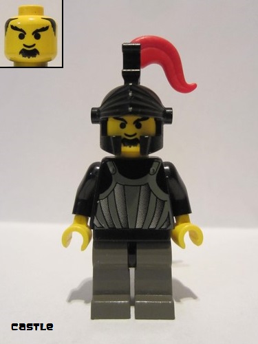 lego 1997 mini figurine cas243 Knight 1 Black Dragon Helmet, Red Plume 