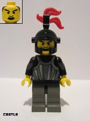 lego 1997 mini figurine cas250 Knight 1 Black Dragon Helmet, Red 3-Feather Plume 