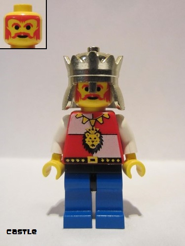 lego 1997 mini figurine cas552 King Chrome Gold Crown, Lion Crest, Black Hips, Blue Legs 