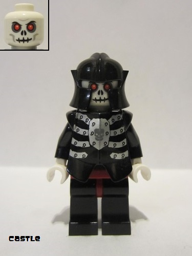 lego 2007 mini figurine cas330 Skeleton Warrior 4 White, Black Breastplate and Helmet, Dark Red Hips and Black Legs 