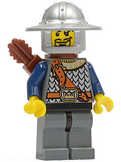 lego 2007 mini figurine cas345 Crown Knight Scale Mail With Chest Strap, Helmet with Broad Brim, Curly Eyebrows and Goatee, Quiver 
