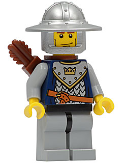 lego 2007 mini figurine cas347 Crown Knight Scale Mail With Crown, Helmet with Broad Brim, Vertical Cheek Lines, Quiver 