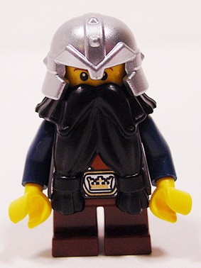 lego 2008 mini figurine cas354 Dwarf Black Beard, Metallic Silver Helmet with Studded Bands, Dark Blue Arms 