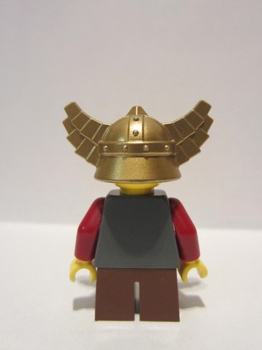 lego 2008 mini figurine cas356 Dwarf Dark Brown Beard, Metallic Gold Helmet with Wings, Dark Red Arms, Smirk and Stubble Beard 