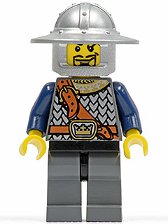 lego 2008 mini figurine cas370 Crown Knight Scale Mail With Chest Strap, Helmet with Broad Brim, Curly Eyebrows and Goatee 