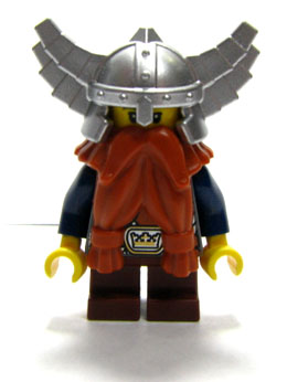 lego 2008 mini figurine cas373 Dwarf Dark Orange Beard, Metallic Silver Helmet with Wings, Dark Blue Arms 