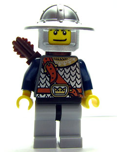 lego 2008 mini figurine cas374 Crown Knight Scale Mail With Chest Strap, Helmet with Broad Brim, Dual Sided Head, Light Bluish Gray Legs, Quiver 