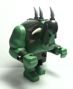 lego 2008 mini figurine cas376 Troll Sand Green with Pearl Dark Gray Armor, 2 White Horns and 3 Pearl Light Gray Horns, Big Figure 