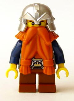 lego 2008 mini figurine cas377 Dwarf Dark Orange Beard, Metallic Silver Helmet with Studded Bands, Dark Blue Arms, Pale Brown Beard 