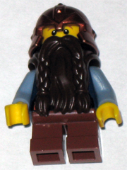 lego 2008 mini figurine cas389 Dwarf Dark Brown Beard, Copper Helmet with Studded Bands, Sand Blue Arms, Smirk 