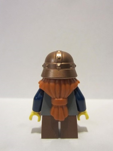 lego 2008 mini figurine cas390 Dwarf Dark Orange Beard, Copper Helmet with Studded Bands, Dark Blue Arms 