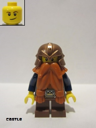 lego 2008 mini figurine cas390 Dwarf Dark Orange Beard, Copper Helmet with Studded Bands, Dark Blue Arms 