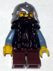 lego 2008 mini figurine cas393 Dwarf Dark Brown Beard, Metallic Silver Helmet with Studded Bands, Sand Blue Arms 