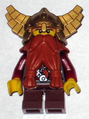 lego 2008 mini figurine cas395 Dwarf Dark Orange Beard, Metallic Gold Helmet with Wings, Dark Red Arms 