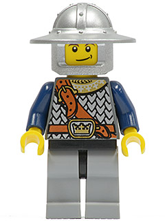 lego 2008 mini figurine cas406 Crown Knight Scale Mail With Chest Strap, Helmet with Broad Brim, Crooked Smile 