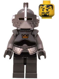 lego 2008 mini figurine cas434 Crown Knight Plain With Breastplate, Helmet with Visor, Curly Eyebrows and Goatee, Black Hips, Dark Bluish Gray Legs 