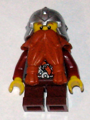 lego 2009 mini figurine cas432 Dwarf Dark Orange Beard, Metallic Silver Helmet with Studded Bands, Dark Red Arms 