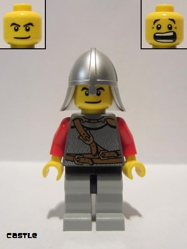 lego 2010 mini figurine cas438 Lion Knight Scale Mail With Chest Strap and Belt, Helmet with Neck Protector, Open Mouth (Dual Sided Head) 