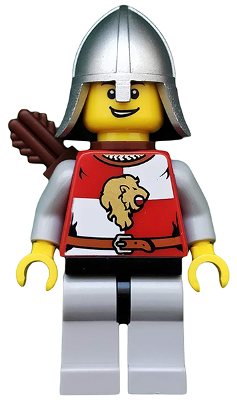 lego 2010 mini figurine cas449 Lion Knight Quarters Helmet with Neck Protector, Quiver, Open Grin 