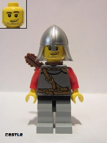 lego 2010 mini figurine cas451 Lion Knight Scale Mail With Chest Strap and Belt, Helmet with Neck Protector, Quiver, Smirk and Stubble Beard 