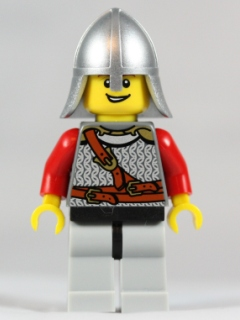 lego 2010 mini figurine cas460 Lion Knight Scale Mail With Chest Strap and Belt, Helmet with Neck Protector, Open Grin 