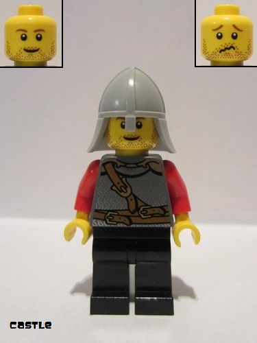 lego 2011 mini figurine cas475 Lion Knight Scale Mail With Chest Strap and Belt, Helmet with Neck Protector, Stubble Smile (Dual Sided Head) 