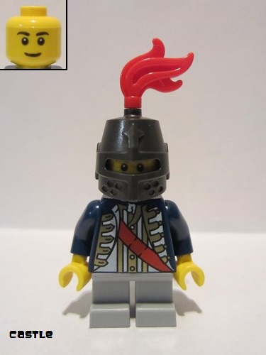 lego 2011 mini figurine cas476a Knight Red Sash, Helmet Closed, Light Bluish Gray Legs Short, Black Eyebrows 