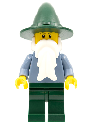 lego 2011 mini figurine cas483a Wizard Sand Blue with Dark Green Legs and Hat, Black Eyebrows 