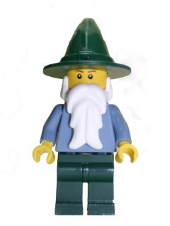 lego 2011 mini figurine cas483b Wizard Sand Blue with Dark Green Legs and Hat, Reddish Brown Eyebrows 