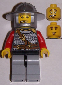 lego 2011 mini figurine cas496 Lion Knight Scale Mail With Chest Strap and Belt, Helmet with Broad Brim, Eyebrows and Goatee 