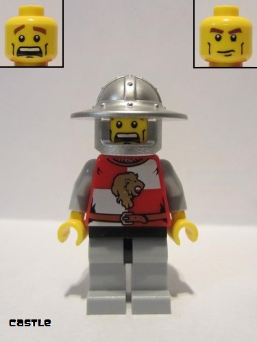 lego 2011 mini figurine cas498 Lion Knight Quarters Helmet with Broad Brim, Vertical Cheek Lines, Mouth Closed / Mouth Open Scared Pattern 