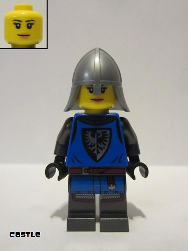 lego 2021 mini figurine cas555 Black Falcon Castle Guard Female, Flat Silver Neck-Protector 
