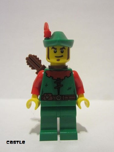 lego 2022 mini figurine cas557 Forestman Red, Green Hat, Red Feather, Quiver, Detailed Face and Torso 