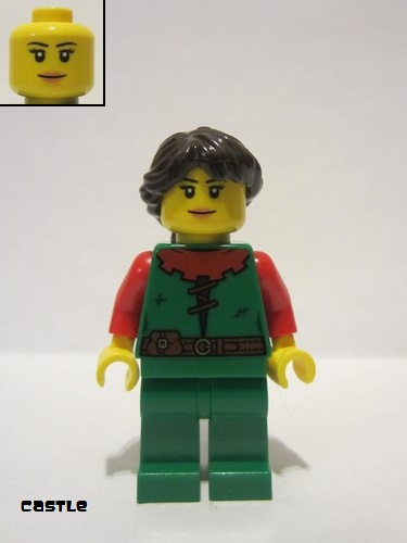 lego 2022 mini figurine cas558 Forestwoman Red, Long Braid, Detailed Face and Torso 