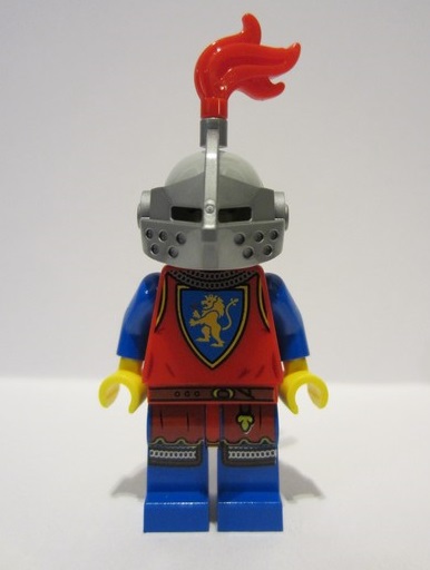 lego 2022 mini figurine cas559 Lion Knight Female, Armor over Red, Light Bluish Gray Helmet, Flat Silver Visor, Red Plume 