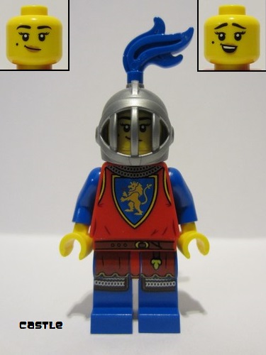 lego 2022 mini figurine cas567 Lion Knight Female, Flat Silver Helmet with Fixed Grille, Blue Plume 