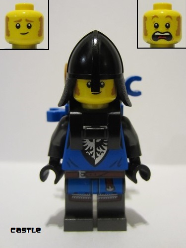 lego 2022 mini figurine cas574 Black Falcon Pearl Dark Gray Detailed Legs, Black Neck Protector, with Backpack, Bucket and Flag 
