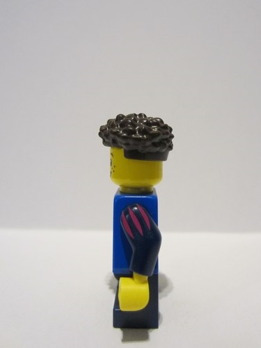 lego 2022 mini figurine cas577 Peasant Boy Dark Brown Coiled Hair, Blue Shirt with Magenta Forestman Collar, Dark Blue Short Legs 
