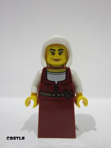 lego 2024 mini figurine cas586 Innkeeper Female, Dark Red Dress, White Hood 