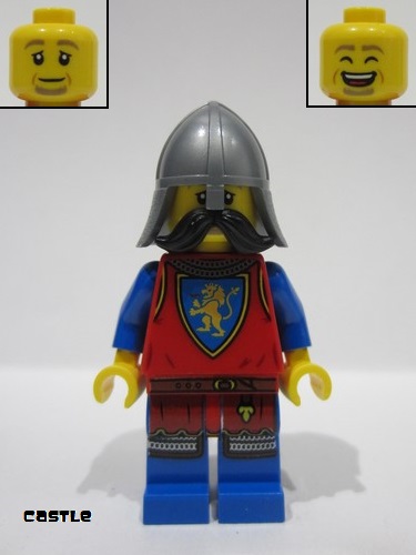 lego 2024 mini figurine cas589 Lion Knight Male, Flat Silver Neck-Protector, Black Moustache (Tower Guard) 