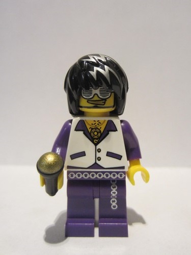 lego 2016 mini figurine col267 Musician Male, White Vest with Dark Purple Open Shirt, Dark Purple Pants with Silver Trim 