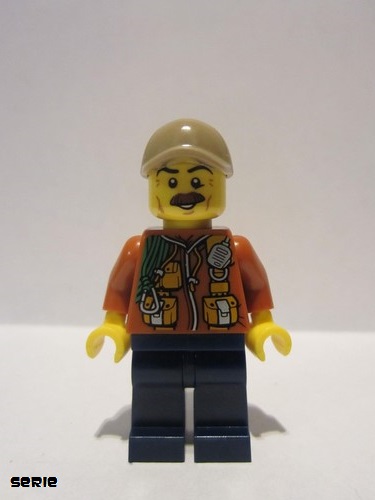 lego 2017 mini figurine col311 City Jungle Explorer Dark Orange Jacket with Pouches, Dark Blue Legs, Dark Tan Cap with Hole, Reddish Brown Moustache 