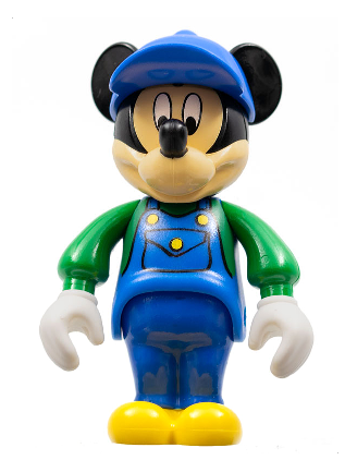 lego 2000 mini figurine mck001 Mickey Mouse Figure with Blue Overalls, Green Sleeves, Blue Cap 