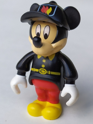 lego 2000 mini figurine mck003 Mickey Mouse Figure with Red Pants, Black Fireman Uniform, Black Cap 