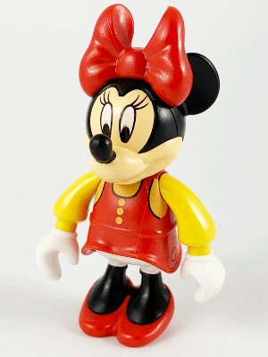 lego 2000 mini figurine mck004 Minnie Mouse Figure with Red Dress, Yellow Sleeves, and Red Shoes 