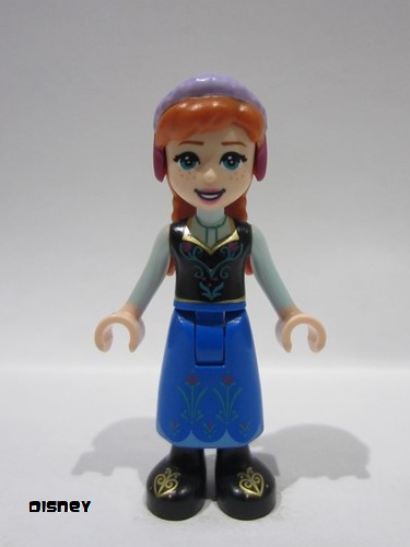 lego 2021 mini figurine dp141 Anna Blue Skirt, Black Boots and Black Top, Light Aqua Sleeves without Cape 