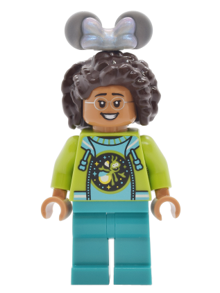 lego 2026 mini figurine dis205 Main Street, U.S.A. Park Guest Female, Medium Azure Sweater with Ant, Lime Hoodie with Dark Pink Water Lily on Back, Dark Turquoise Legs 