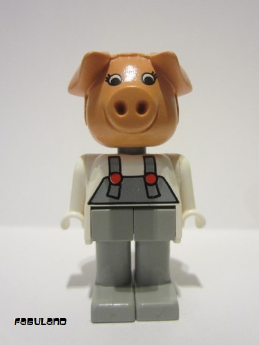 lego 1986 mini figurine fab11g Patricia Piglet (Pat) Light Gray Legs / Overalls, White Top 